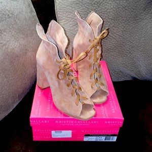 Blush Suede Peep Toe Booties